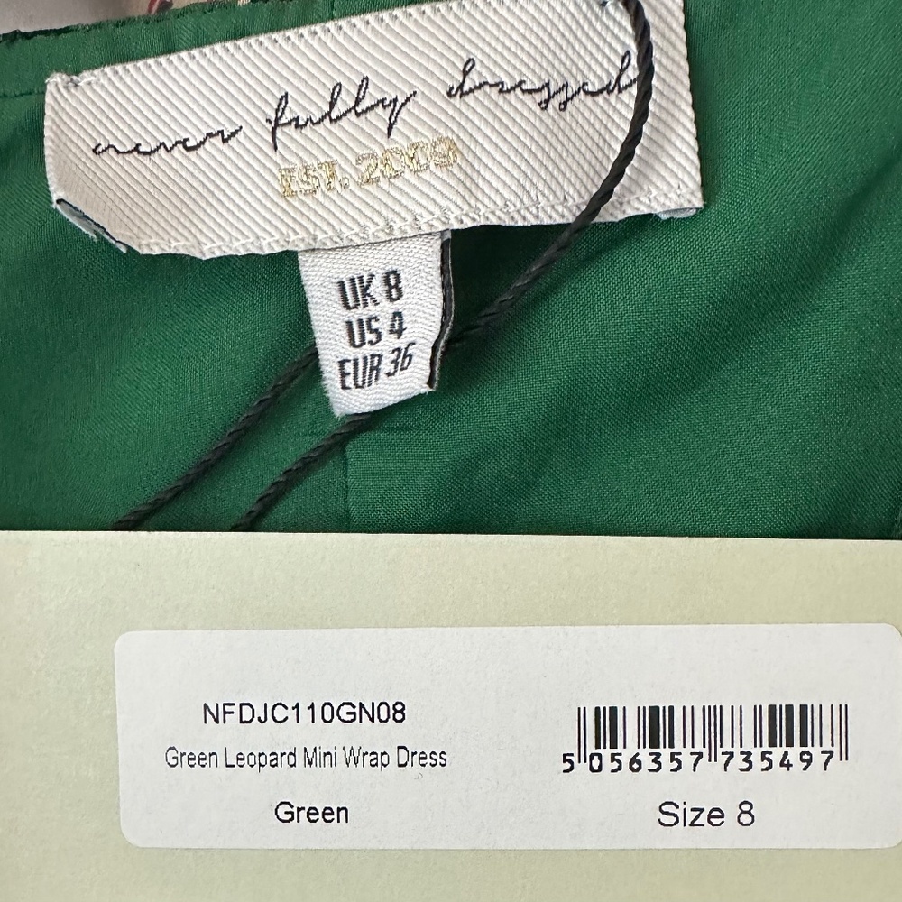 New Never Fully Dressed Mini Dress Sz 4 Small Animal Print Leopard Green Belted - Picture 3 of 4